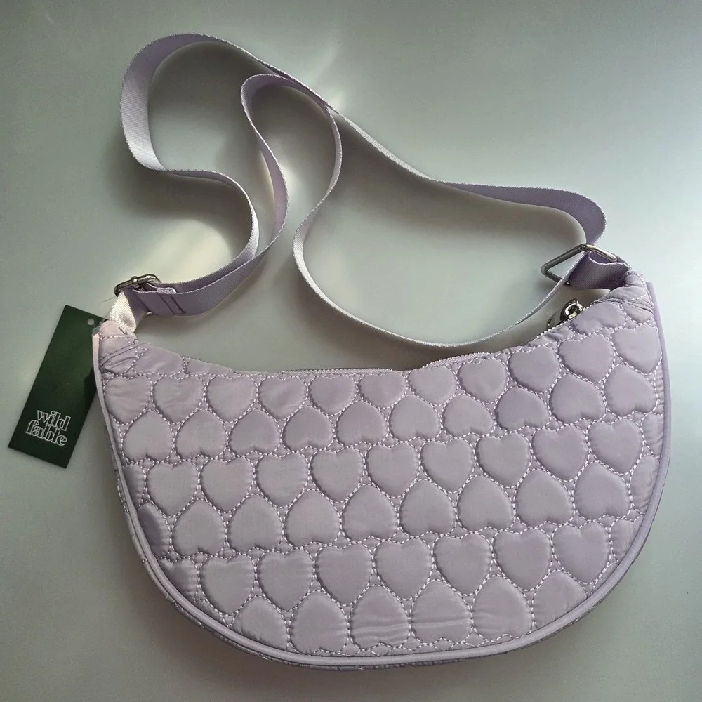 Wild Fable Half Moon Crossbody Bag Womens Lavender Puffy‎ Hearts
